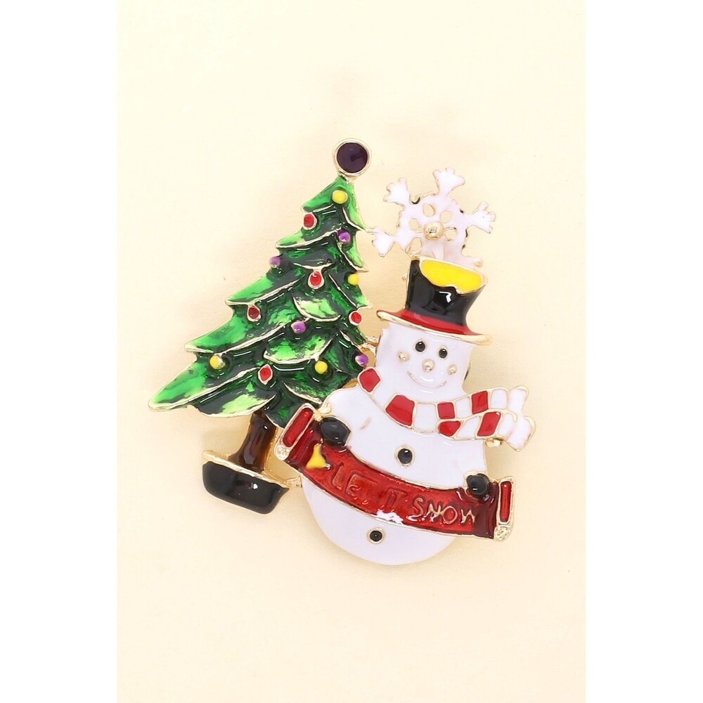 Christmas Snowman Tree Brooch Pin - Diona J